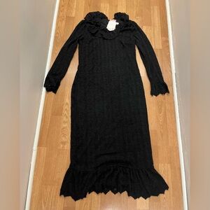 Ivy City Co Black Ruffle Midi Dress Women’s Size M NWT Long Sleeve Party Formal